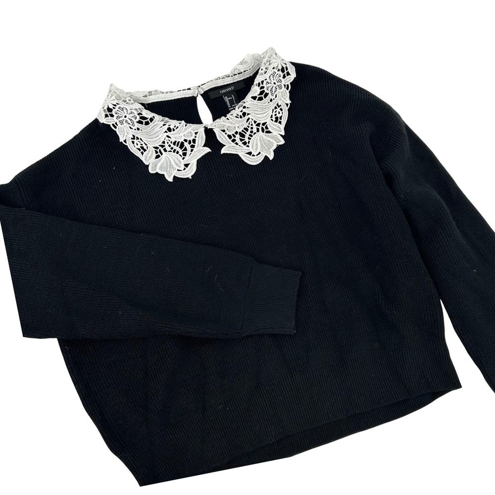 Forever 21 Ruth Bader Ginsburg RBG Black w/ Lace Collar Sweater Size L